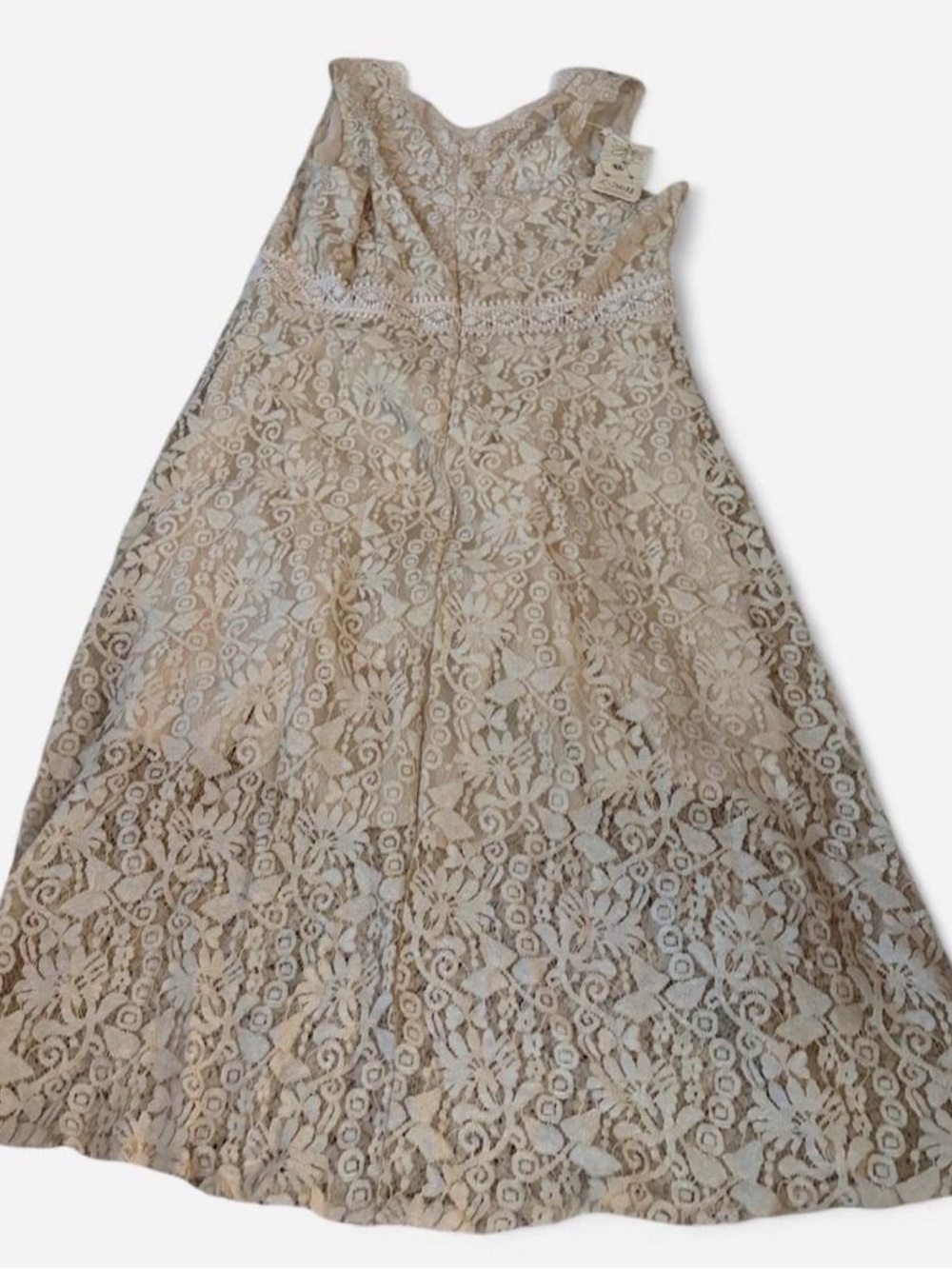 Lace Overlay A-Line Women’s Dress in Cream